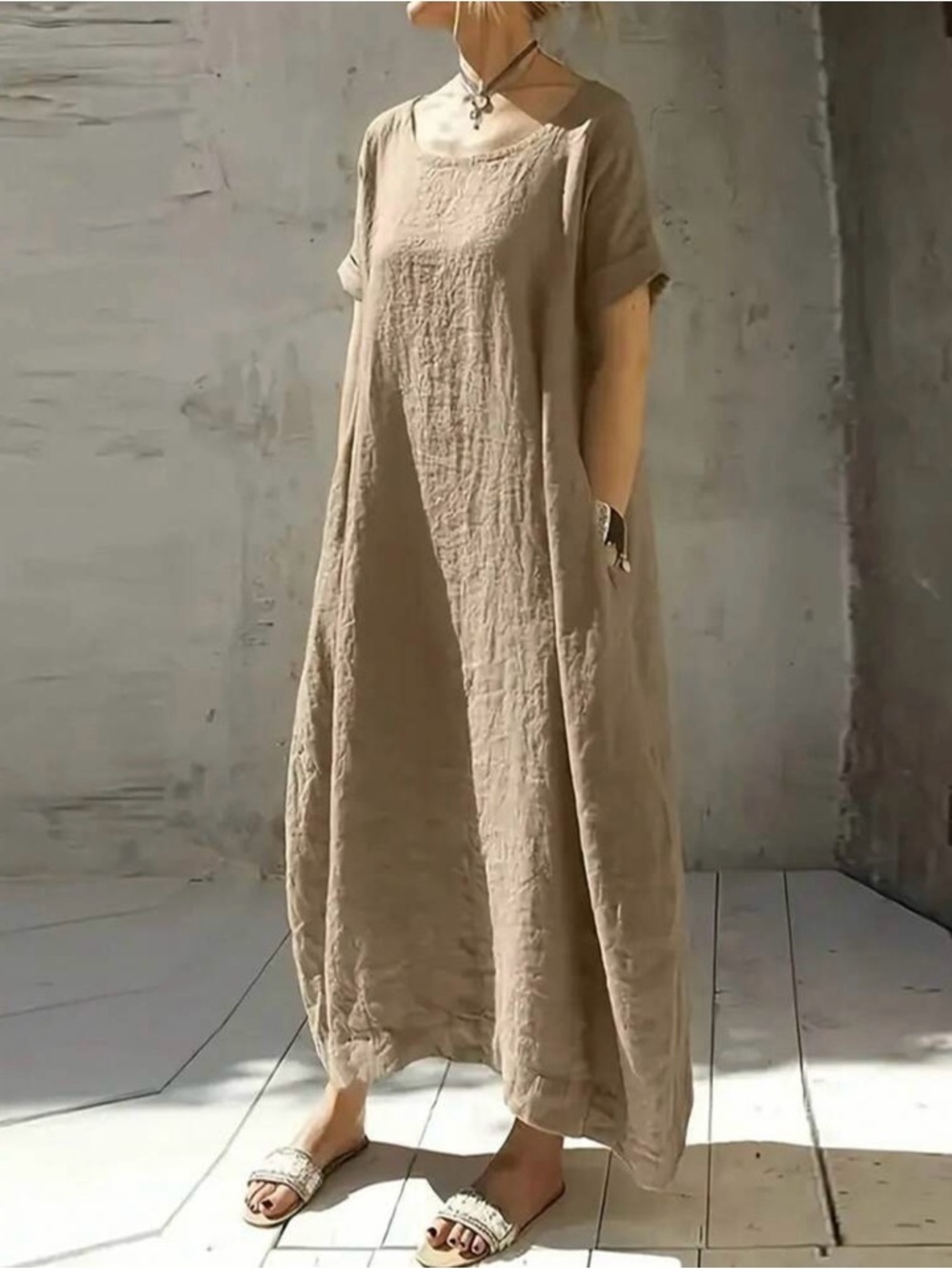 Casual polyester Maxi Dress in Taupe